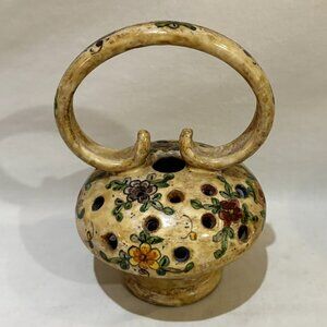 Vintage Biagioli Gubbio Italian Art Pottery Floral Flower Frog Vase